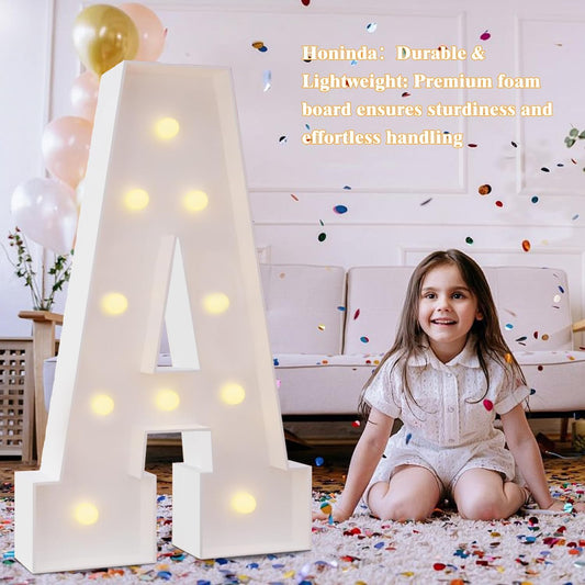 Marquee Foam Board Light-Up Letters A-Z – 3-4FT LED Alphabet Sign for DIY Party, Birthday, Baby Shower, Wedding, Personalized Event Décor